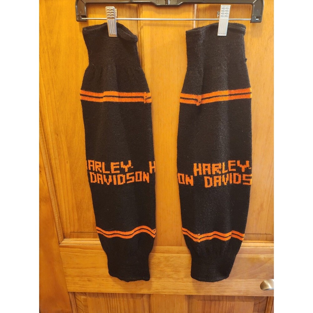 Vintage Harley Davidson Knit Leg Warmers Pair Black Orange